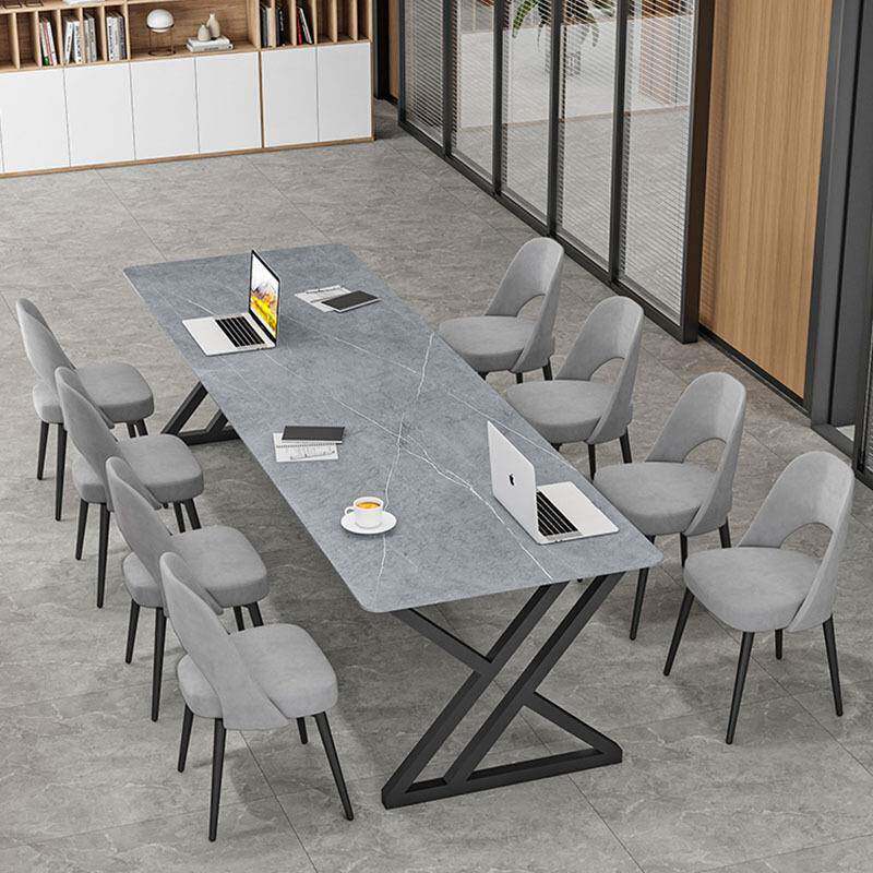 现代简约岩板公桌商BXH务接桌待会客洽谈公室长条会办议桌椅组办