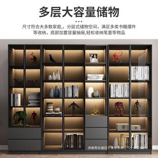 书柜带玻璃门储物柜一体家用客厅防尘书架组合置物架满墙展示柜