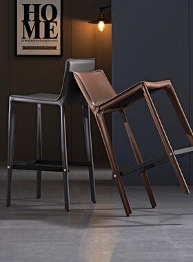 吧意式极简马鞍皮台QUD椅现代简酒约家用脚凳靠背吧创意椅轻奢吧