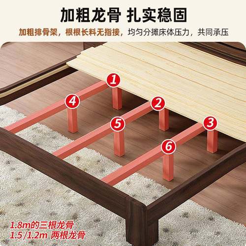 实木床床卧室家用床1米8双人床胡2桃木床1.51.NXI单人出租米房用