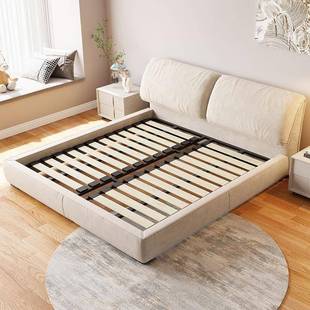 极简科技磨砂布床婚小大户型主卧室落地双人床意AXE式 奶油风耳朵