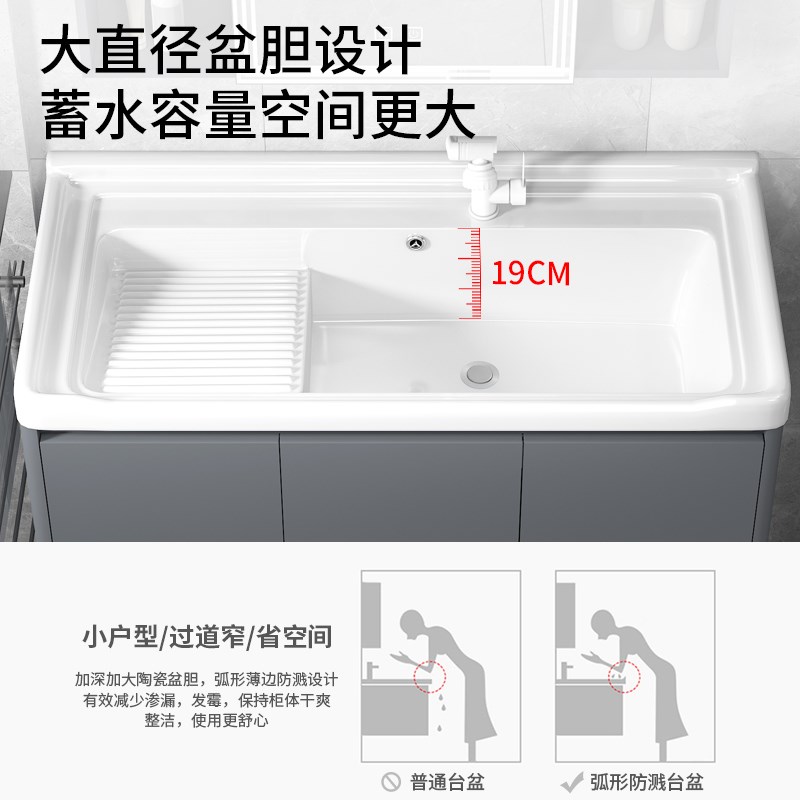 蜂窝铝阳台洗衣i柜洗衣槽池陶瓷一体洗手台盆浴室柜组合带搓衣板