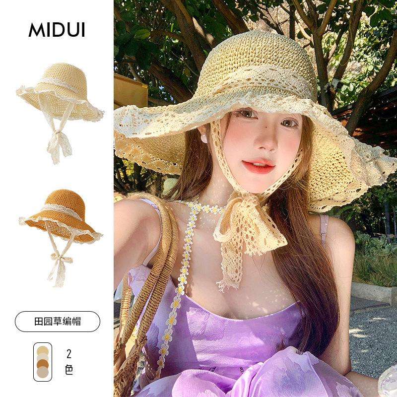 帽子显脸小小清新防晒草帽海边