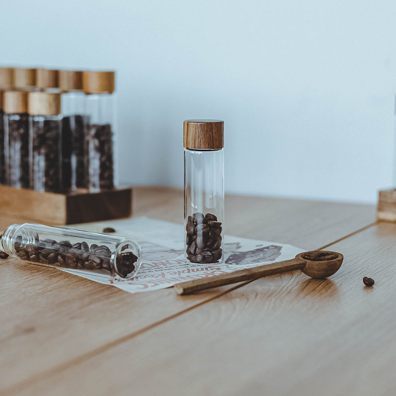 咖啡豆分装瓶试管密封瓶木盖玻璃密封储物罐收纳摆件展示架闻香瓶