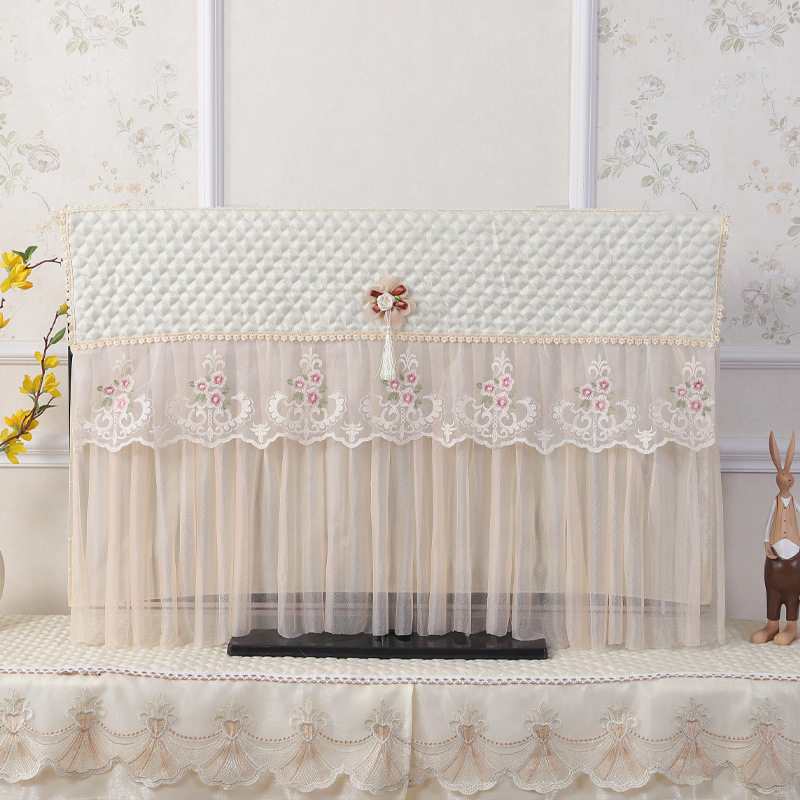 新款液晶电视机防尘罩套子55英寸台式通用蕾丝帘盖布开机不取