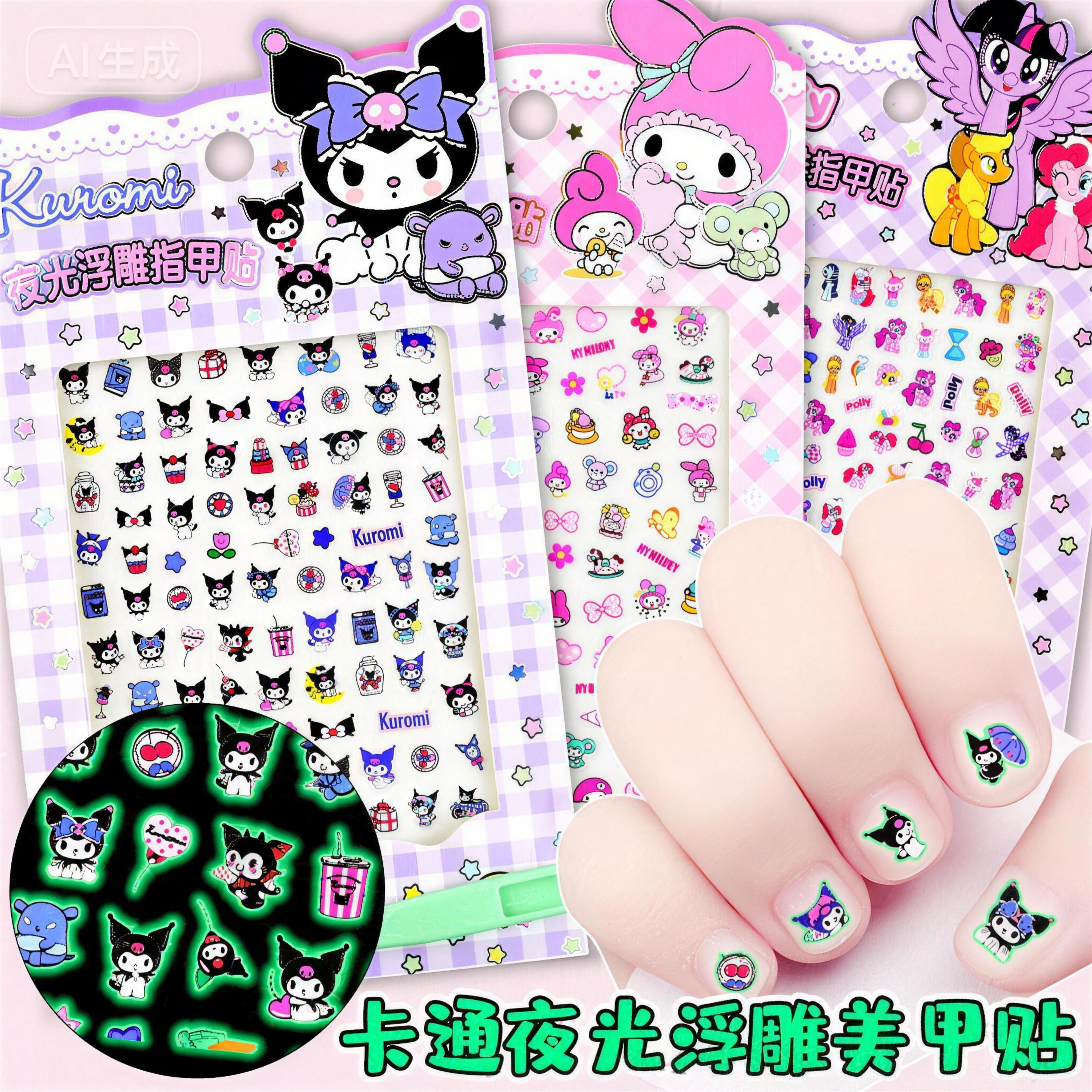 可爱卡通儿童夜光5D浮雕指甲贴女孩宝宝无味美甲装饰贴画 画防水,玩具/童车/益智/积木/模型,贴纸,淘宝优惠券,粉丝福利购,淘宝优惠卷