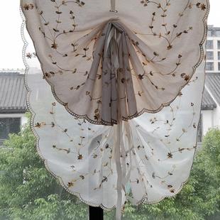 免打孔散花绣花窗帘中式 新款 厨房纱帘半遮光客厅卧室飘窗落地窗帘