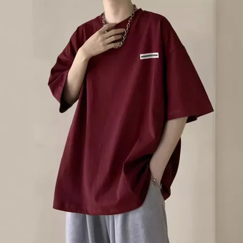 美式百搭衣服夏季港风潮流t恤设计感小众男装潮牌纯色短袖重磅男