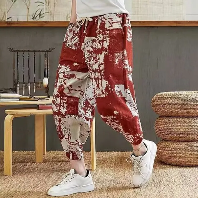 裤子薄款沙滩花短裤萝卜裤夏季七分泰国潮宽松中国风男休闲冰丝裤