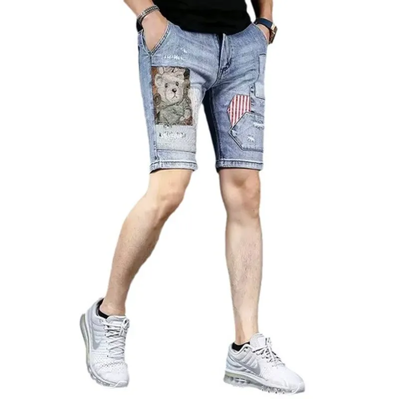 薄款中裤大码休闲男生夏季五分裤子修身美式男款潮牌牛仔短裤男士