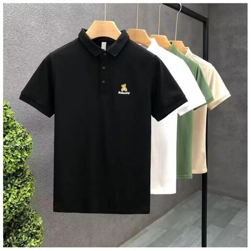 冰丝潮薄款夏季翻领韩版t恤短袖新款男士小熊Polo衫衣服男装高端