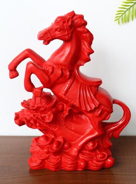 天然红朱砂马上发财百财马生肖马摆件家居办公室风水摆设马上有钱
