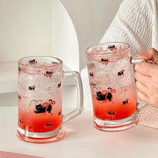 家用精酿网红个人专用玻璃带把扎啤杯 可爱啤酒杯轻奢高档创意个性