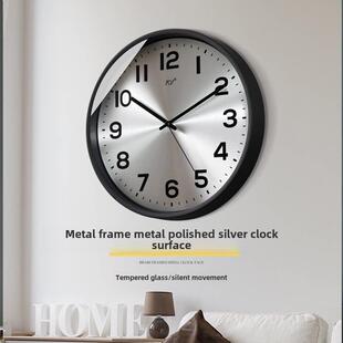 Tqj简约现代无声壁钟客厅卧室家居时尚金属壁钟无线电波石英钟