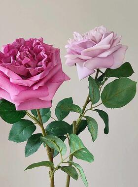 仿真花 法式白紫色奥斯汀 玫瑰 高品质 手感保湿玫瑰拍摄花束大朵