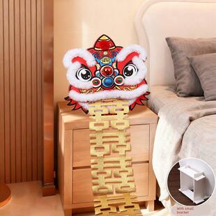 结婚装饰醒狮婚房布置狮子头摆件男女方婚礼新房客厅晨袍拍照道具