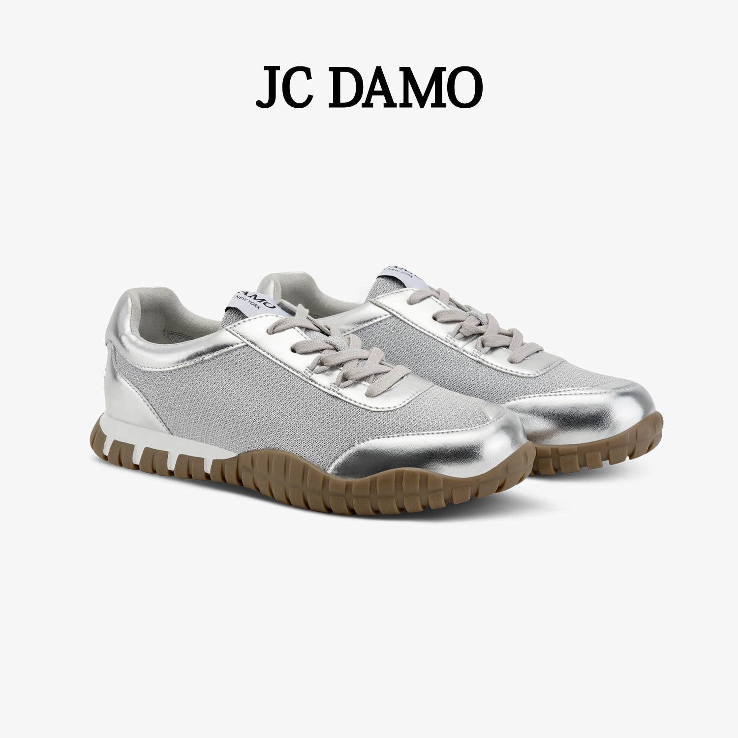 JC DAMO 德训鞋女款2026新款鞋子鞋薄底休闲运动小白鞋芭蕾风银色