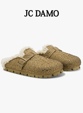 JCDAMO冬季星星闪钻毛毛拖鞋勃肯保暖半拖一脚蹬25新款设计师原创