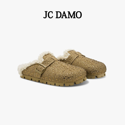 JCDAMO冬季星星闪钻毛毛拖鞋勃肯保暖半拖一脚蹬25新款设计师原创