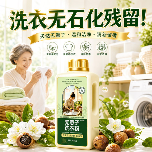 洗衣怕残留？选无患子草本粉