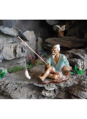 高13cm姜太公钓鱼造景陶瓷摆件跶渔假山吸水石盆景鱼池装饰工艺品