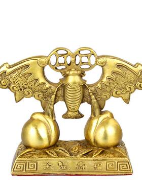 朴器黄铜福寿摆件复古桌面装饰品 手工打磨铜蝙蝠祝福寓意摆设