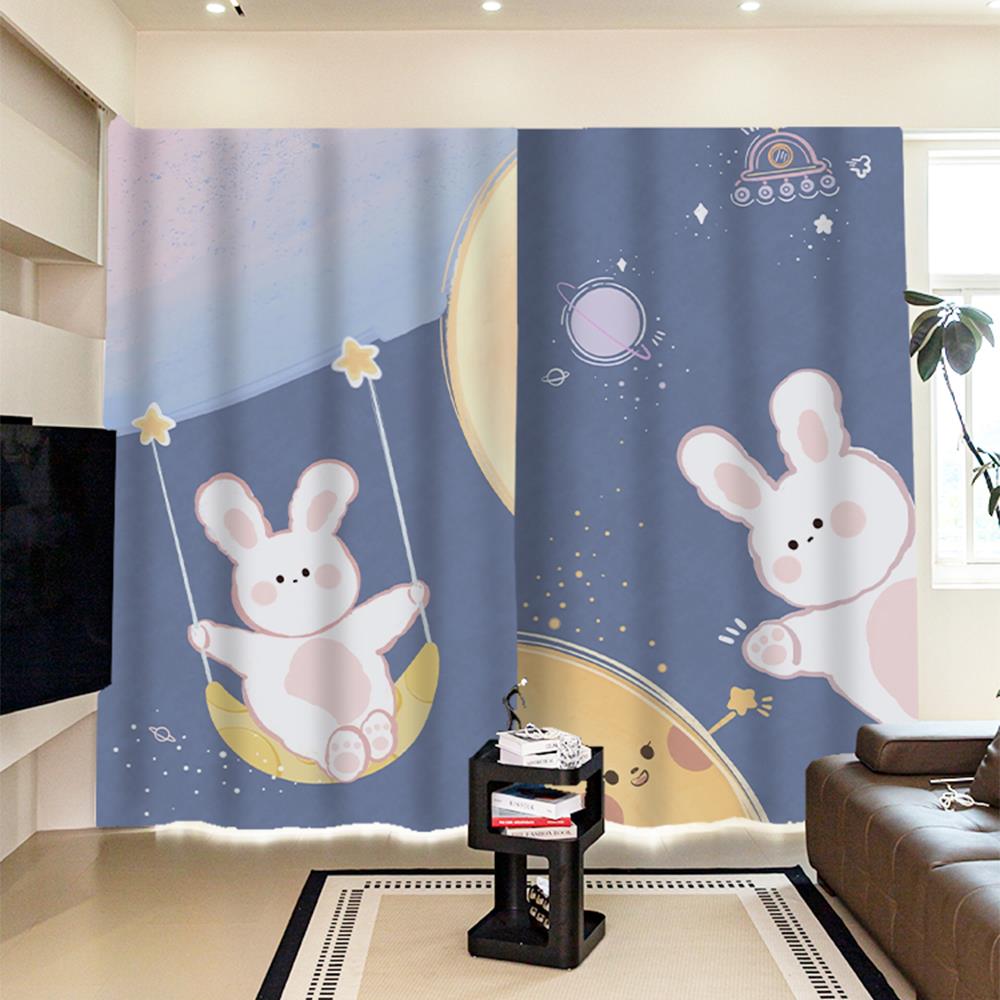 卡通儿童房窗帘ins免打孔全遮光布窗帘女孩卧室宿舍定制防风短帘