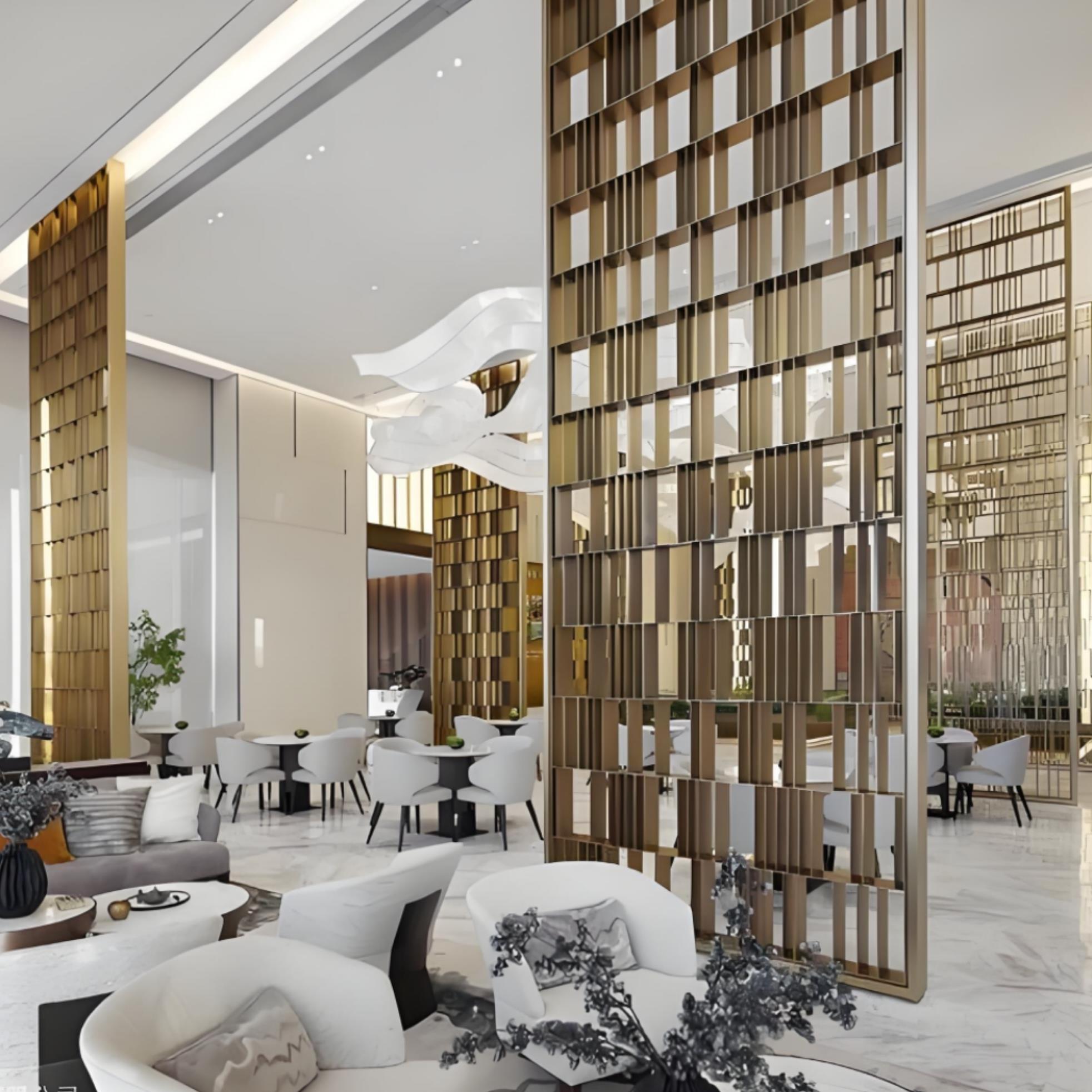 不锈钢定制酒店大厅装饰屏风隔断售楼部轻奢金属格栅客厅玄关