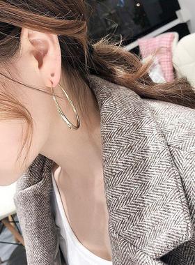 粗边大耳圈s92纯银耳针欧美风气质夸张5饰简约耳坠大圈圈Qr7C8QGP