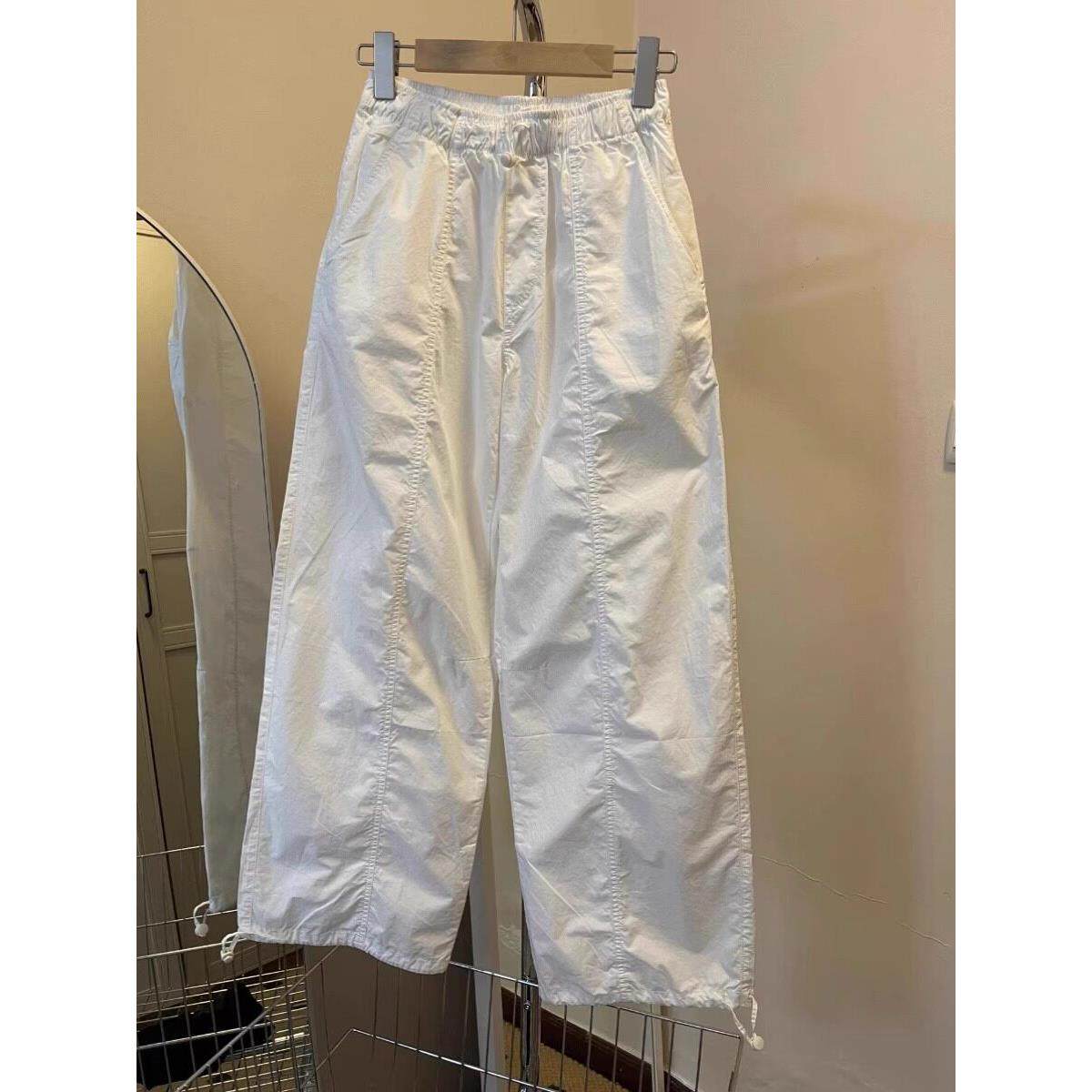 白色裤子阔腿裤女夏季新款宽松直筒休闲裤高街抽绳速干美式工装裤