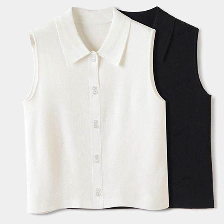 衬衫领针织背心女内搭POLO领无袖打底衫马甲翻领叠穿内搭无袖衬衫