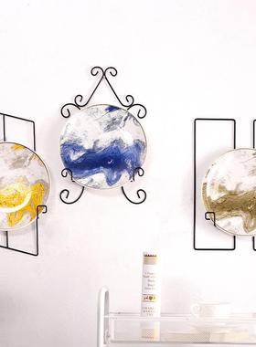 圆盘瓷盘子单盘铁艺摆盘支架欧式立式家居墙面装饰挂盘架铁艺盘架