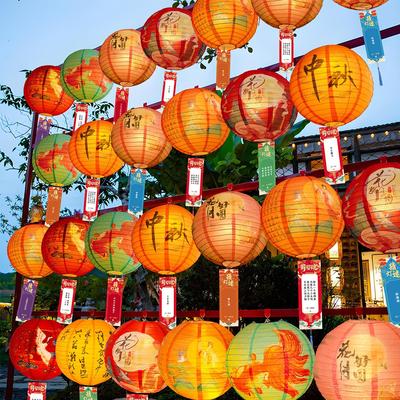 中秋节装饰猜灯谜专用卡片纸灯笼挂饰户外游园会场景布置古风宫灯