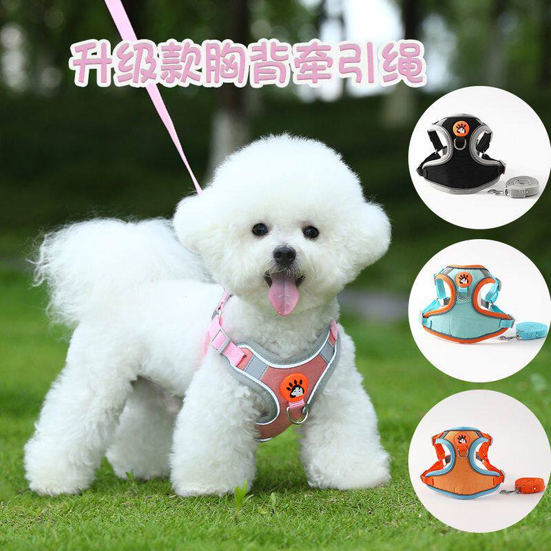 胸胸狗狗新款背带背心狗狗跨境 小狗麂皮式透气胸背背带背带绒胸
