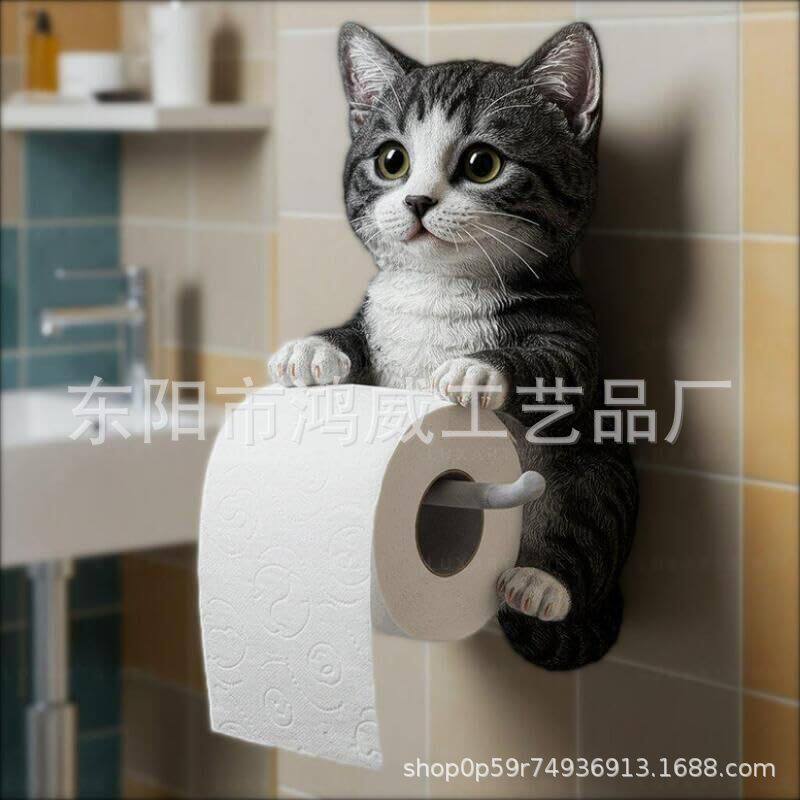 新款树脂雕像工艺品挂件 厕所壁挂卷纸可爱猫咪卷纸收纳猫咪