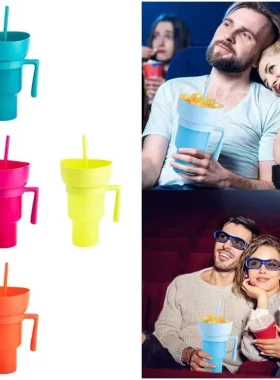 爆米花桶饮料可乐果汁吸管杯 创意影院促销情侣爆米花可乐桶