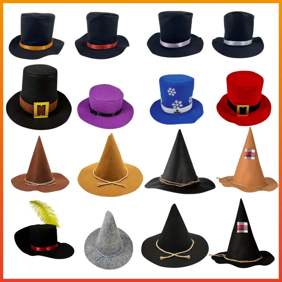 万圣节厚毛毡折叠帽子 圣诞节日礼帽派对装饰毛毡礼帽COS装扮帽子