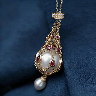 tiktok爆款珍珠项链毛衣链金属网兜项链水晶编织网兜珍珠颈链新款