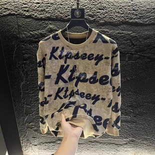 冬季新款男士破洞长袖加绒男款卫衣潮流个性轻奢高定休闲小众百搭