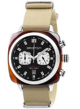 BRISTON 法国进口 Clubmaster Sport 卡其色玳瑁黑盘运动计时手表