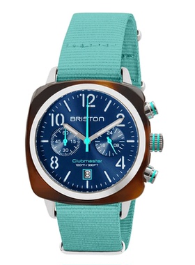 BRISTON 法国进口 Clubmaster Classic 天蓝表带玳瑁蓝盘经典手表