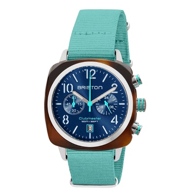 BRISTON 法国进口 Clubmaster Classic 天蓝表带玳瑁蓝盘经典手表