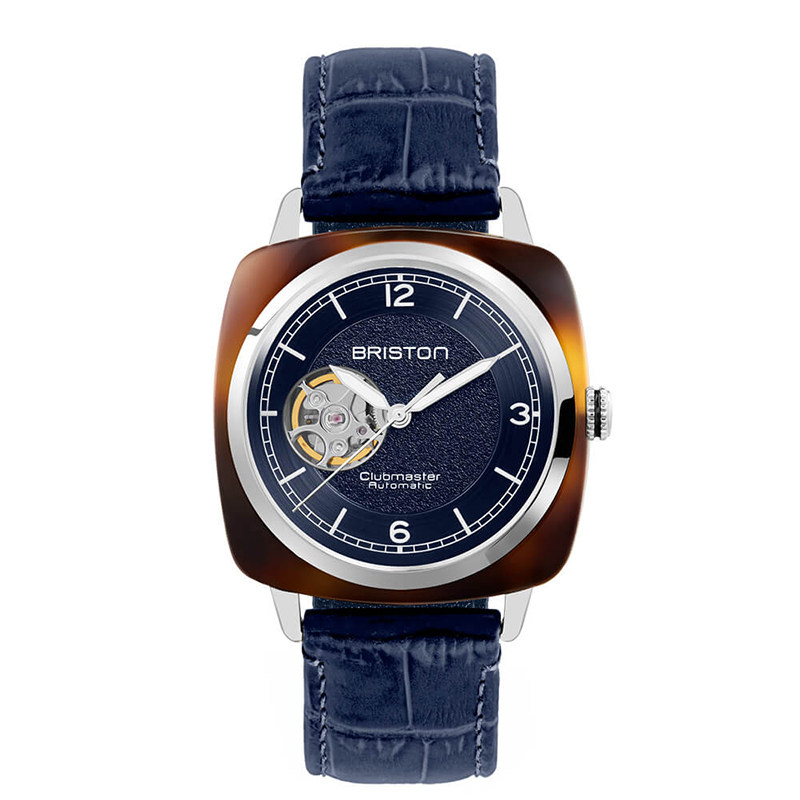 BRISTON CLUBMASTER LEGEND传奇系列玳瑁框镂空蓝盘蓝带HMS机械表