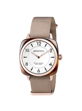 BRISTON 法国进口 Clubmaster CHIC 灰褐色白盘玳瑁摩登系列手表