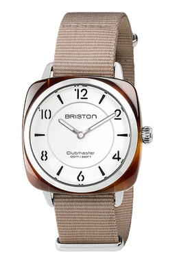 BRISTON 法国进口Clubmaster ICONS系列灰褐色白盘玳瑁手表
