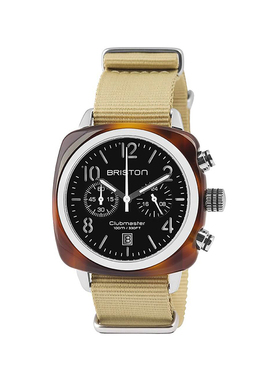 BRISTON 法国进口Clubmaster Classic卡其色玳瑁黑盘经典系列手表