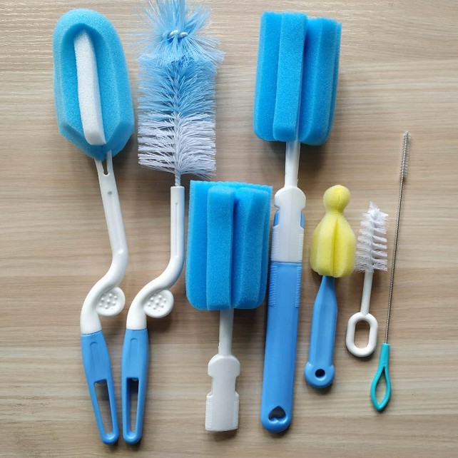 7件套奶瓶刷子 海绵清洁刷套装家用长柄杯刷奶嘴刷吸管刷清洗神器