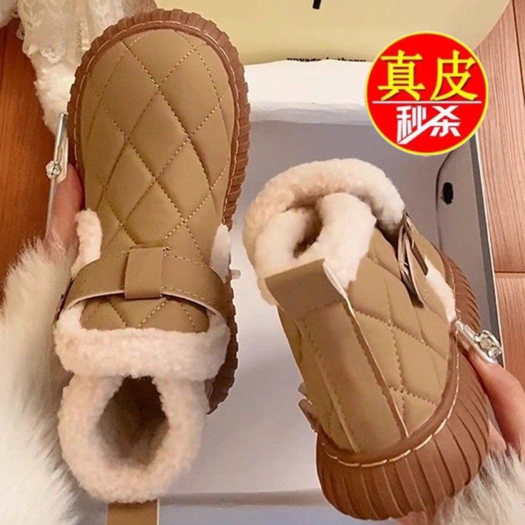 真皮防滑雪地靴女2025秋冬新款