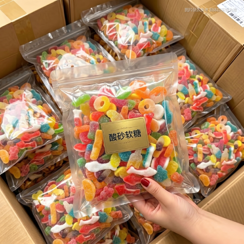 【净重】酸砂软糖涂油橡皮糖混合口味水果多彩零食QQ网红果汁糖