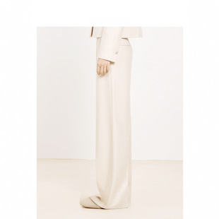 2025秋冬白色窄版阔腿裤含羊毛全里布加厚女老钱风高腰直筒长裤